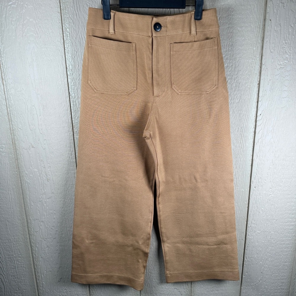 Maeve The Colette Knit Pants Womens 30 Tan Wide Leg Crop High Rise Patch Pockets